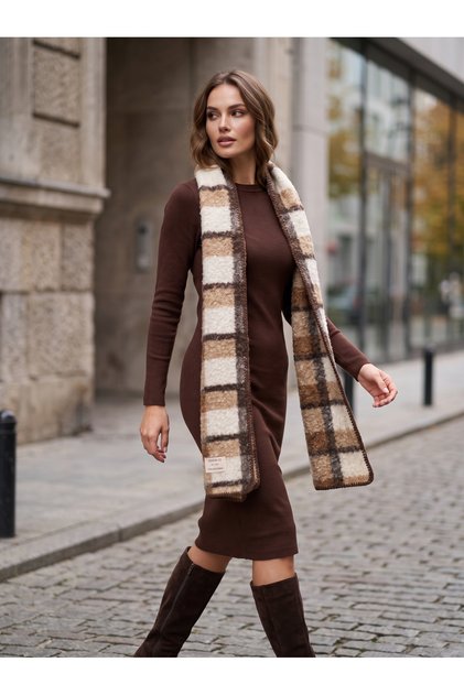 Women's Beige Block Checkered Soft Textured Winter Scarf-Shawl Sal1325