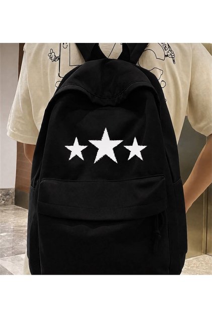 Black Three Star Printed School Dershane Course Sports Bag