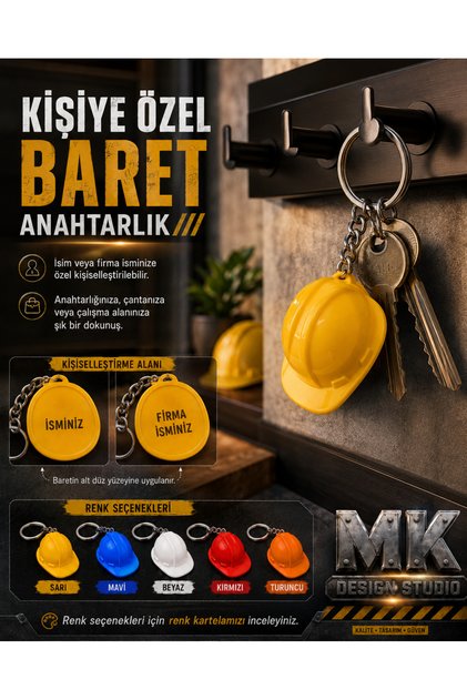 Kişiye Özel Baret Anahtarlık – İsim ve Firma İsimli İnşaat Mühendisi, Mimar, Şantiye Çalışanı Hediyesi- 3D Baskı