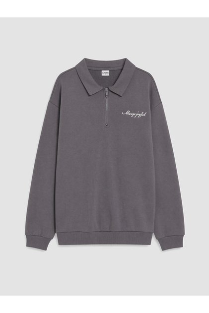 Gray Polo Collar Boys' Sweatshirt