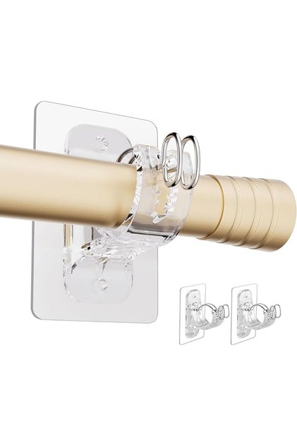 2 Pack Curtain Rod Brackets No Drilling, Self Adhesive Curtain Rod Holders, Damage-Free to Stick on