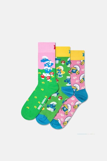 - Multi-Colored Set of 3 Smurfs Patterned Cotton Socks