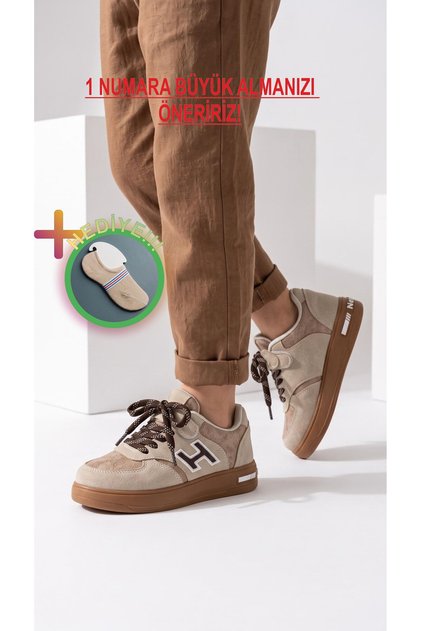 Unisex Velcro and Lace-Up Sneaker H Model - Casual Comfortable Sole Sports Shoes + Socks Gift