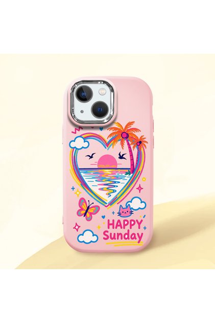 iPhone 13 Mini Compatible Case Camera Protector Pink Heart Pattern Silicone Lover Couple Phone Case