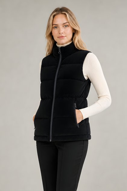 Women's Black Nova Fabric Stand Collar Waterproof Zippered Inflatable Vest