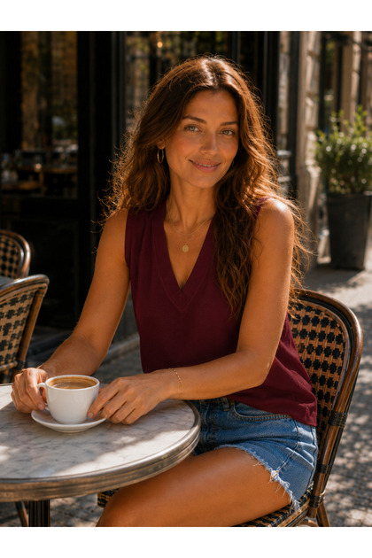 Women's V-Neck Zero Sleeves (Ovv-29) 95% Cotton 5% Elastane