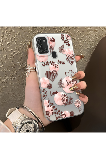 Samsung Galaxy A21S Uyumlu Sevimli Romantik Kalp Telefon Kılıfı, Şık Koruyucu Kapak