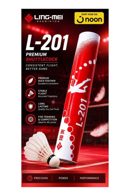 L201-High Quality Duck Feather Shuttlecock (White) Pack of 1 Tube