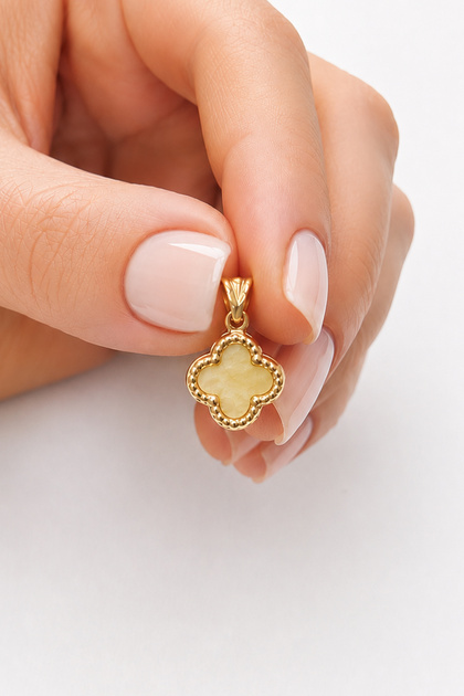 14 Ayar Altın Sarı Taşlı Yonca Kolye Ucu ( 8mm)