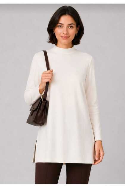 Women's Black High-Neck Tunic Long Sleeve Lycra Comfortable Fit Islamic Clothing