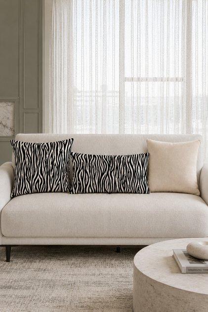 Zebra Patterned 3 Piece Decorative Throw Pillow Cover