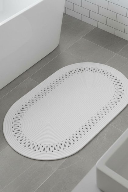 Trikotlu Oval Bath Mat | Washable Modern Floor Mat | 5 Color Options | 40X60Cm