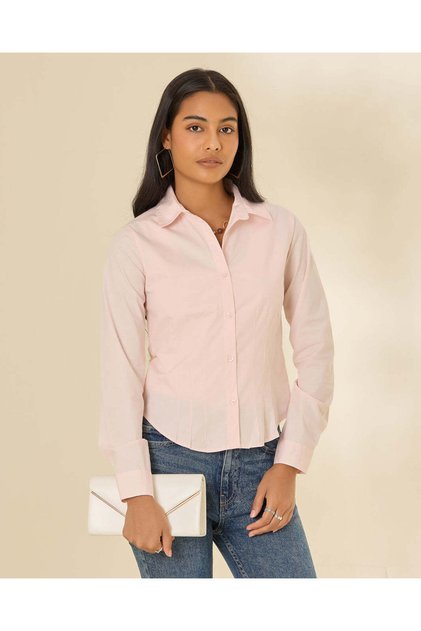 Women Pink Fitted Shirt Blouse