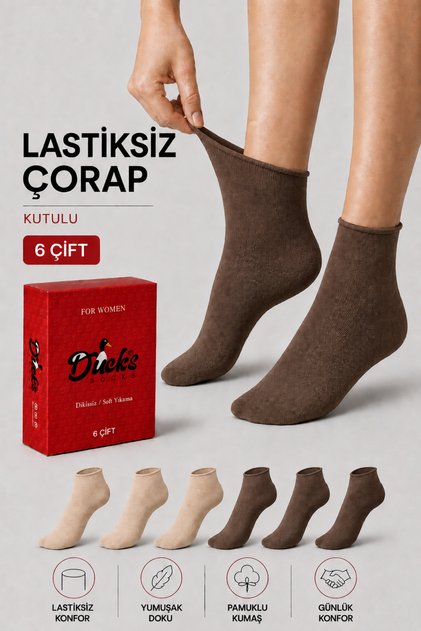 Women's 6-Piece Cotton Boxed Elasticless Socks, Diabetic-Friendly, Seamless, Non-Marking, Short Socks That Don'T Squeeze