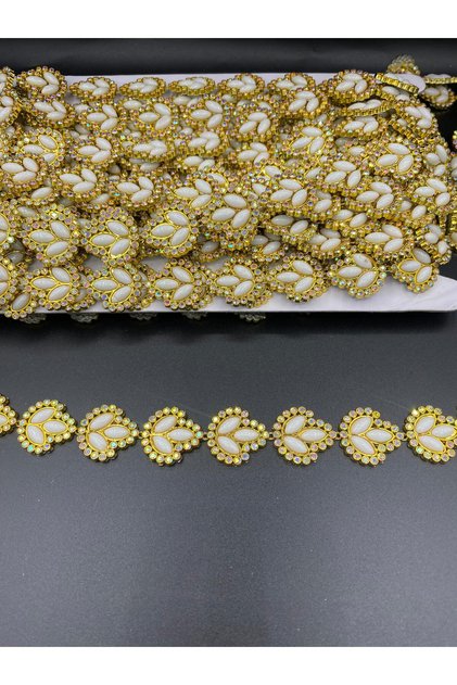 1 Meter Gold Plastic Strip Stone with Ceramic Leaf Detail in the Middle