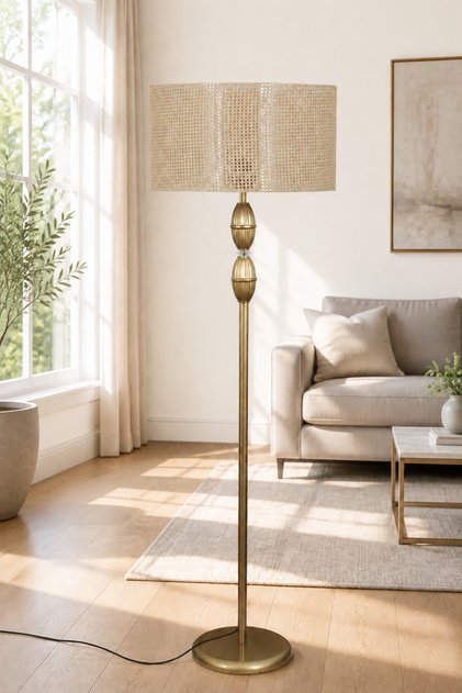 Ela Eskitme Metal Ayaklı Lambader Koyu Ton Kumaş Şapka Modern Salon Yatak Odası Köşe Aydınlatma
