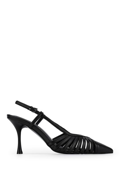 Women's Genuine Leather Black Heeled Shoes