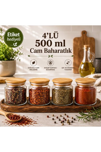 **Set of 4 500 ml Glass Food Jars – Stylish and Modern Design, Durable Glass, Practical Kitchen Storage and Organization Set**