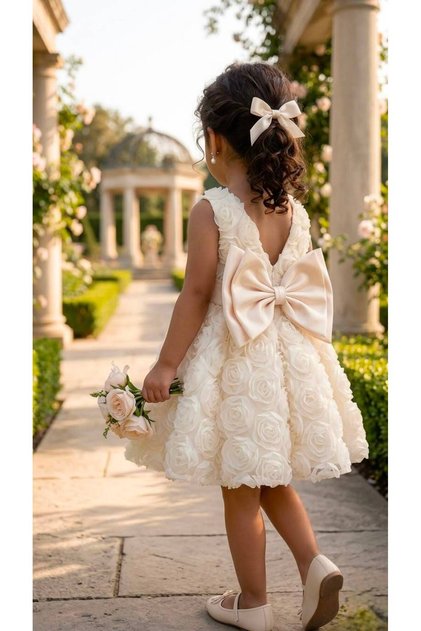 Girl's Dress Zero Sleeve Rose Detailed Bow Party Birthday Princess Dress