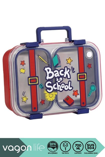 Bento 700ml New Lunchbox Series Patterned Single Layer 2 Compartments Leakproof Stainless Steel Lunch Box with Handle Kids School Lunch Box Metal Spoon and Chopstick Gift Bpa Free
