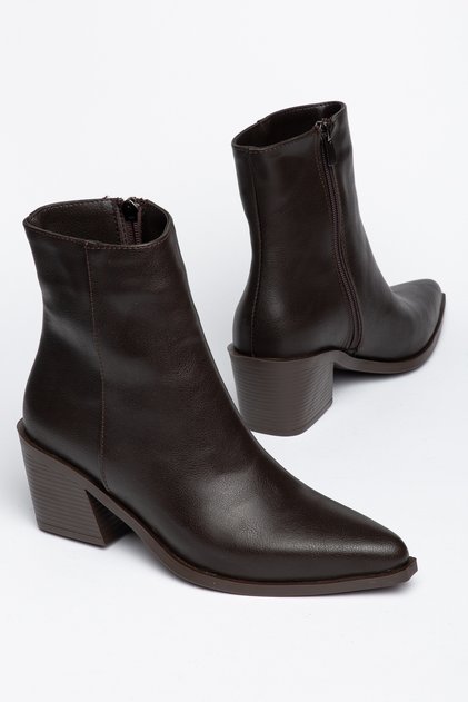 Brown Leather Zippered Brown Sole Western Cowboy Short Boots