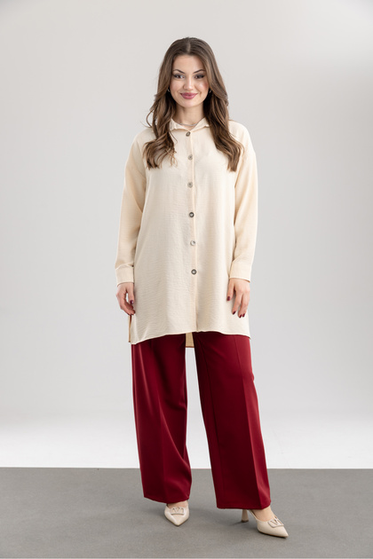 Women's Basic Buttoned Shirt Collar Ayrobin Tunic