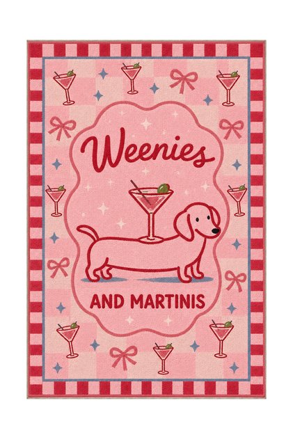 Aura Dog and Martini Text Themed Patterned Modern Woven Base Decorative Carpet Aura4042