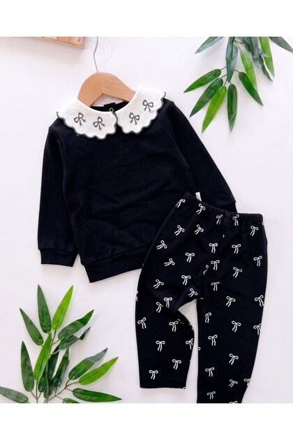 Baby Girl Seasonal Bow Printed Baby Collar 9-12-18-24 Months Slim Fit 2-Piece Baby Set