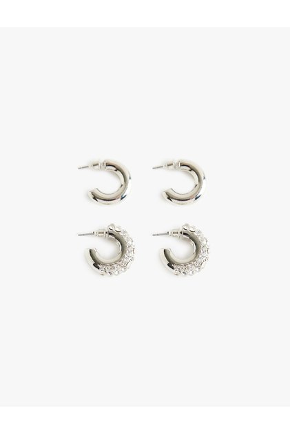 Set of 2 Stone-Studded Hoop Earrings