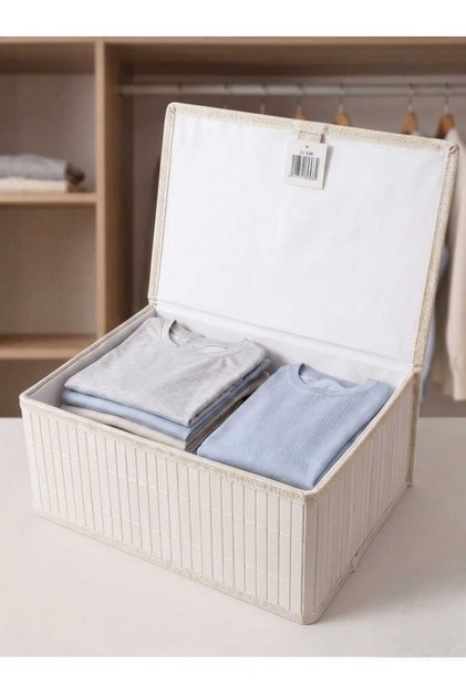 Kapaklı Dekoratif Organizer - Çok Amaçlı Kumaş Saklama Kutusu - 30x20x12 cm - Modern Düzenleyici