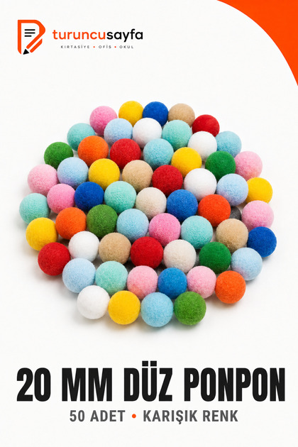 Ponpon 20 mm 50 Li 1 Paket Karışık Renk Pon Pon