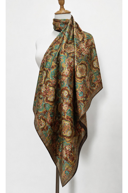 Organic Cotton Patterned Scarf Women's Square Ethnic Patterned Colorful Scarf