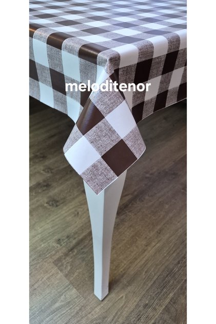 Lined Non-Slip Brown White Checkered Easy-To-Wipe Pvc Oilcloth Tablecloth