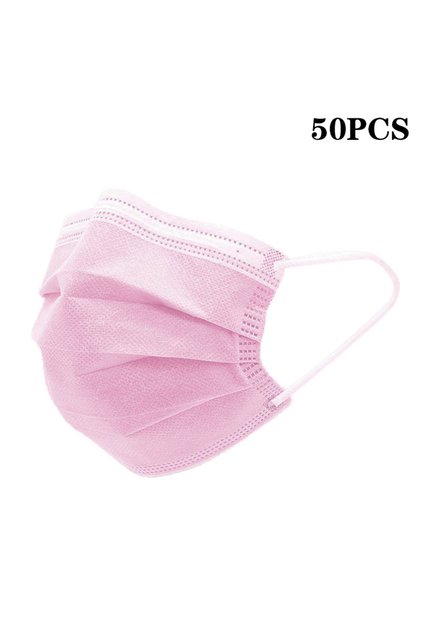 Pink 50Pcs 3-layer Mask Face Masks Melt Blown Cloth Disposable Safety Anti-Dust Protective Masks Blu