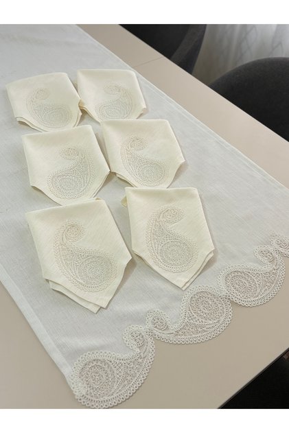 6 kişilik fransız güpürlü runner&peçete seti