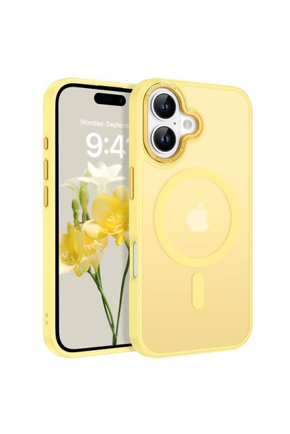 Husă magnetica iPhone 17 MagSafe translucid mat anti-șoc rezistent la zgârieturi – Galben