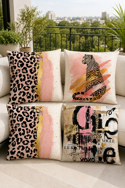 Pink Gold Leopard Pattern Decorative Throw Pillow Cover – Modern Fashion Design – (Double-Sided)