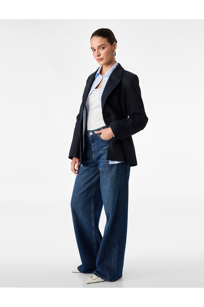 Viscose Blended Long Sleeve Buttoned Double Breasted Collar Striped Jacket