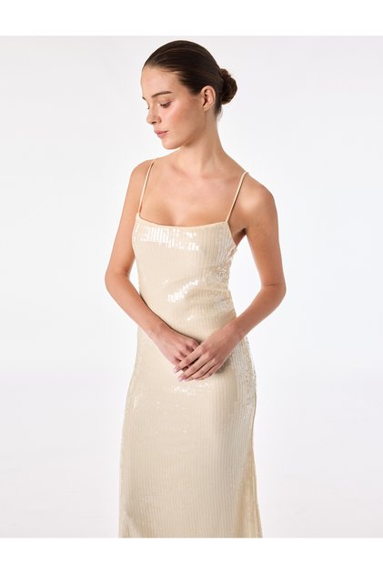 Slim Fit Rope Strap Sequined Long Bodycon Dress