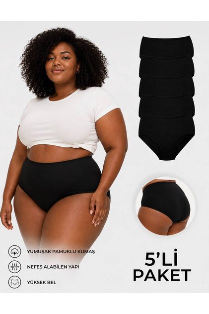 Set of 5 Plus Size Panties 100% Cotton High Waist Underwear