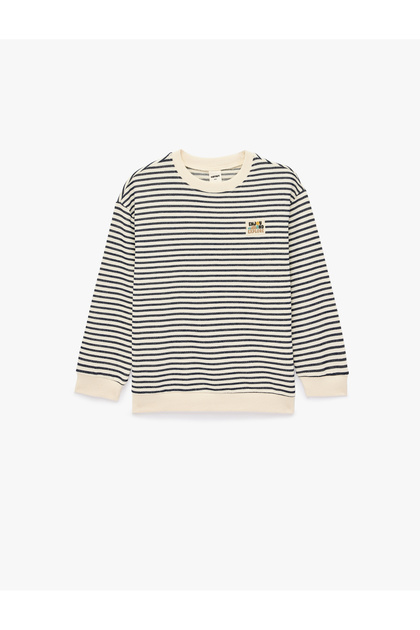 Cotton Crew Neck Long Sleeve Striped Oversize Sweatshirt