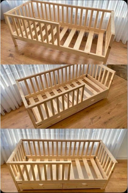 Masif Ahşap 70cm x 130cm Natural Çocuk Beşiği & Ahşap Bebek Ve Çocuk Karyolası