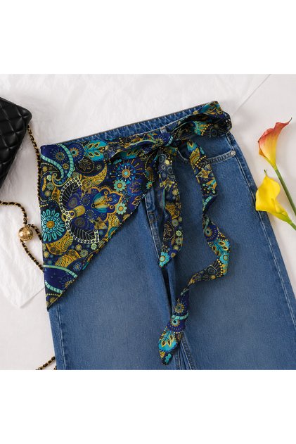 Women's Blue Patterned Scarf Belt – Stylish Waist Accessory for Pants and Dresses