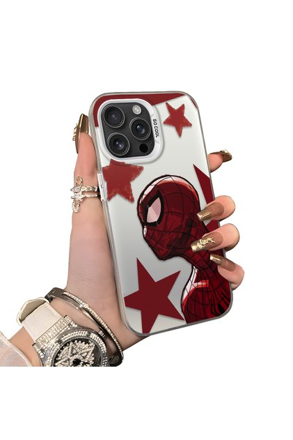 iPhone 16 Pro Max Compatible Hard Acrylic Back Silicone Edge Lens Protection Spiderman Case