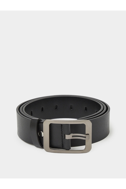 Black Solid Belt with Buckle