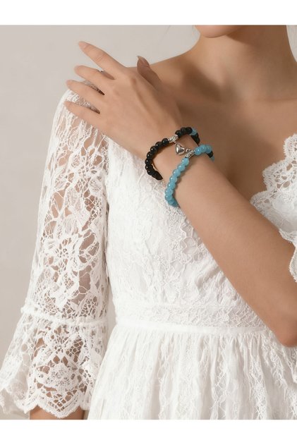 Pack of 2 - Multi-Color Beaded Magnetic Heart Couple Bracelets
