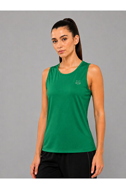 Green Solid Sleeveless Activewear Top