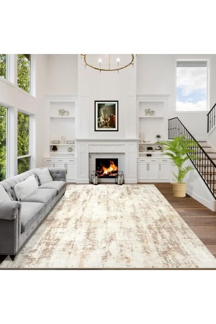Area Rugs Washable Rug: Modern Abstract Living Room Rug Soft Anti-Skid Thin Carpet Indoor Floor Non-Shedding Carpets for Bedroom Dining Room Farmhouse Nursery Home Office Beige