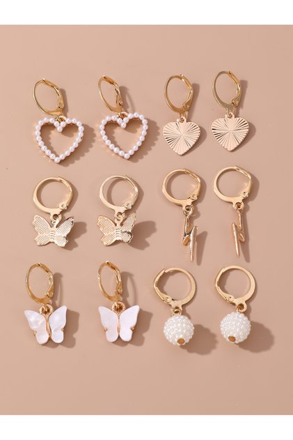Set of 6 - Butterfly and Heart Hoop Earrings