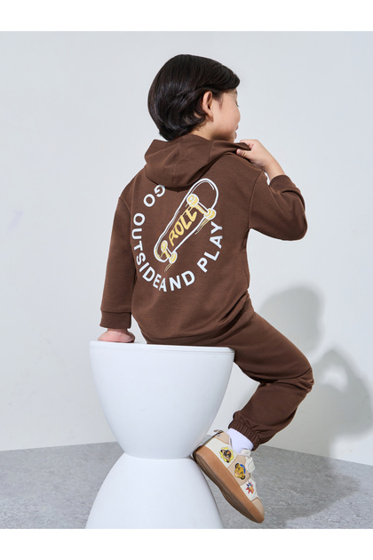 Boys Brown Skateboard Print Hoodie and Joggers Set